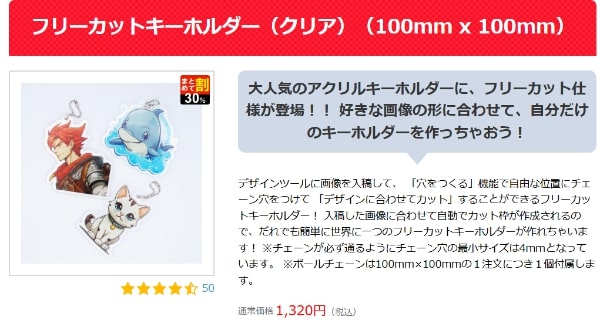 フリーカットキーホルダー(クリア)(100mm x 100mm)