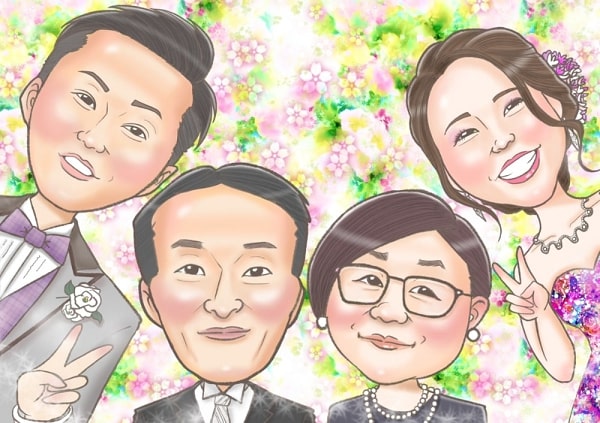 似顔絵師トマトの結婚祝いの作品