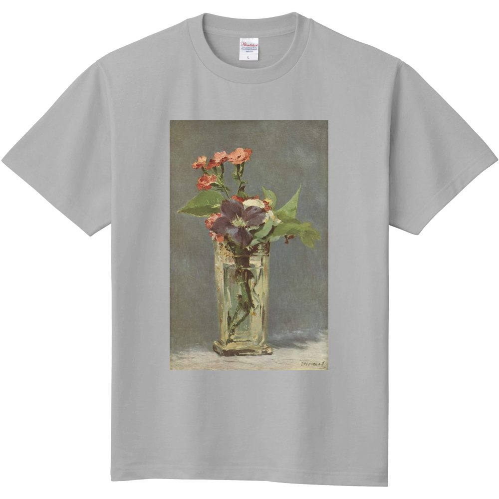 ガラス花瓶の中のカーネーションとクレマティス エドゥアール マネ オリジナルtシャツを簡単自作 無料販売up T 最安値