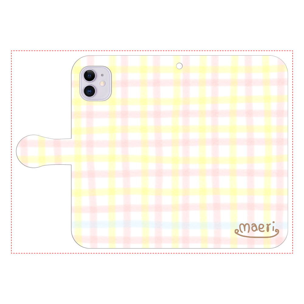 iPhone11　手帳型スマホケース　ギンガムチェック(ピンク×イエロー) iPhone11 手帳型スマホケース