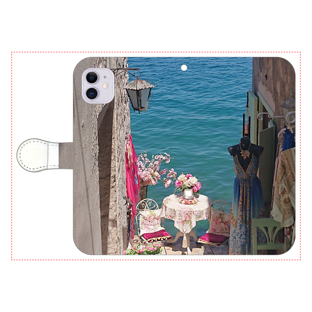 海と花とドレス iPhone11 手帳型スマホケース