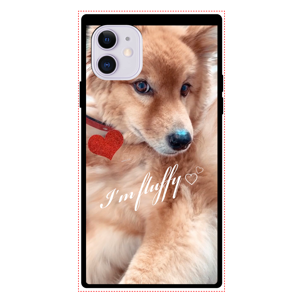 Fluffy dog♡ iPhone11 スクエア型強化ガラスケース 