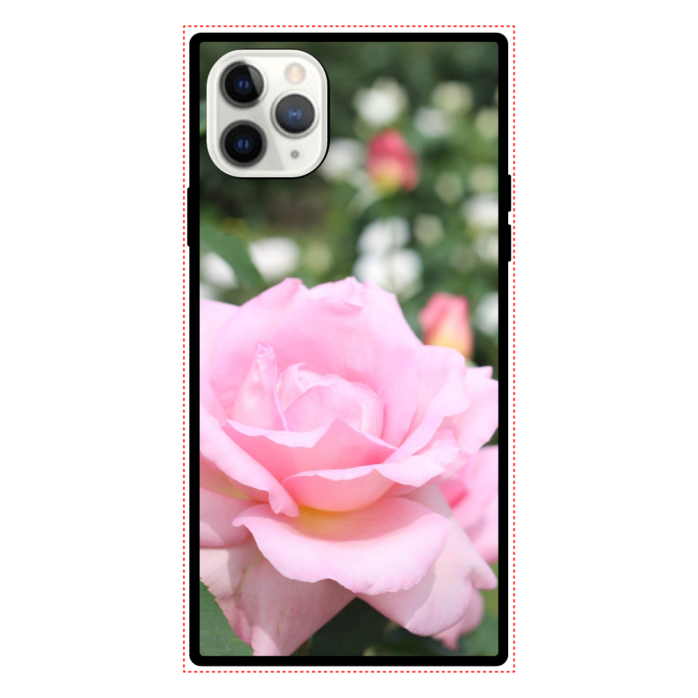 スマホケース スクエア型強化ガラスケース iPhone11proMax/Pink rose iPhone11 ProMaxスクエア型強化ガラスケース 