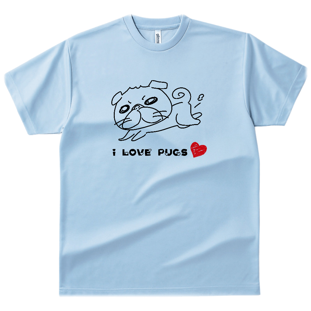 I LOVE PUG　Tシャツ　背面ロゴ付き A ドライＴシャツ