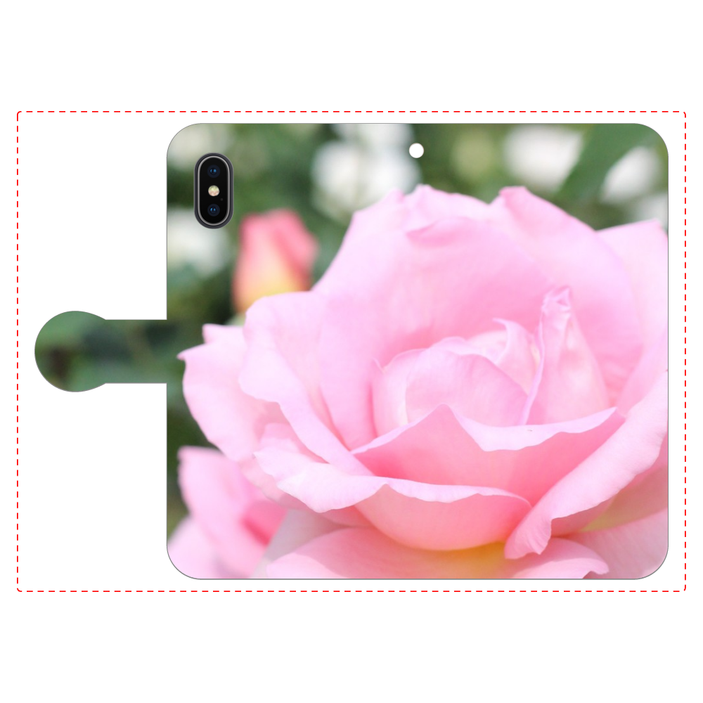 手帳型ベルト付きスマホケース iPhoneX/Xs/Pink rose