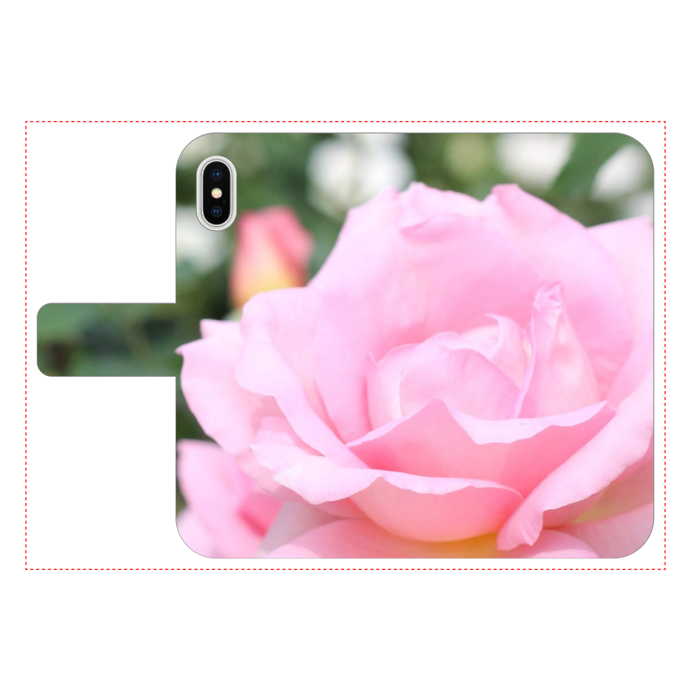 手帳型スマホケース　ベルトあり3ポケット iPhoneX/XS/Pink rose
