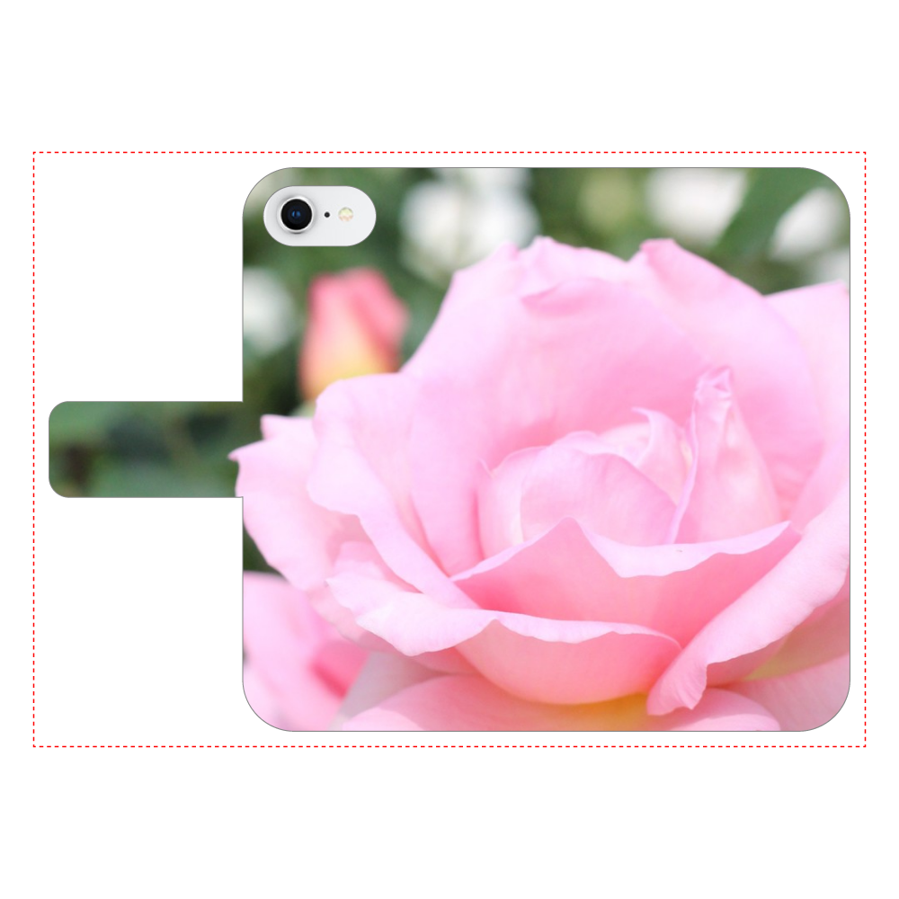 手帳型スマホケース　ベルトあり3ポケット iPhone8/Pink rose iPhone8 手帳型スマホケース ベルトあり3ポケット