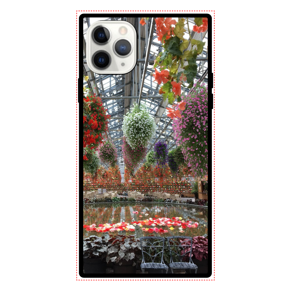 スマホケース スクエア型強化ガラスケース iPhon11ProMax/Begonia garden iPhone11 ProMaxスクエア型強化ガラスケース 