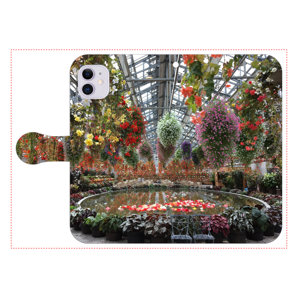 手帳型ベルト付きスマホケース iPhone11/Begonia garden