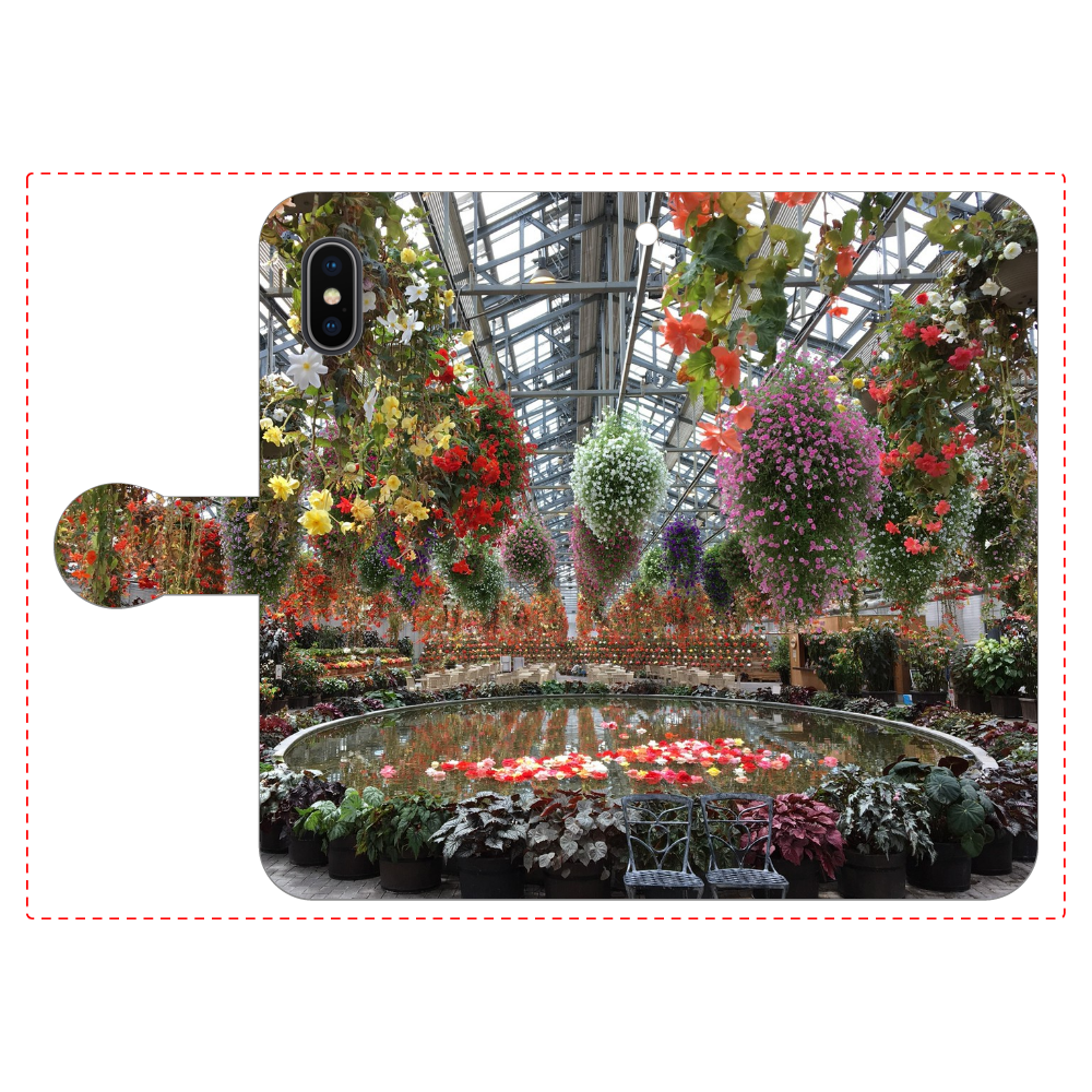 手帳型ベルト付きスマホケース iPhoneX/Xs/Begonia garden