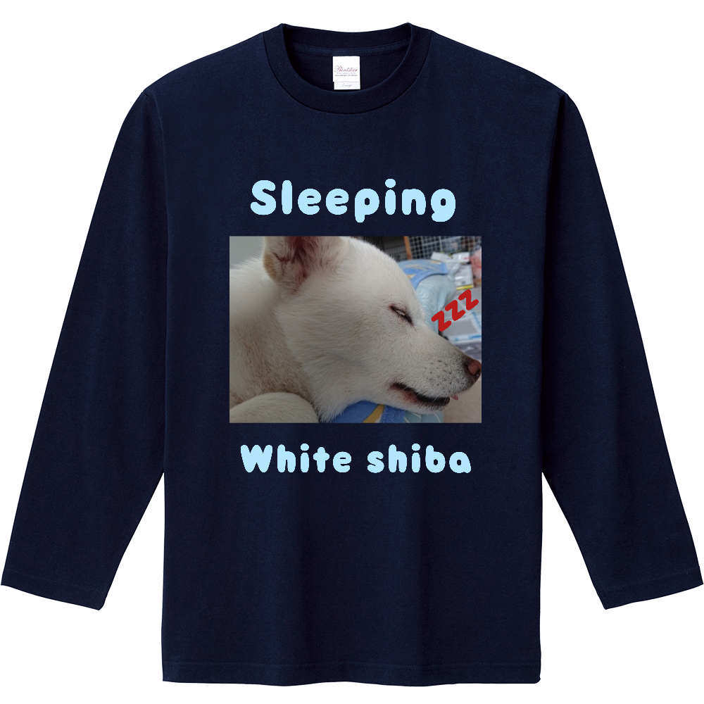 Sleeping White shiba 長袖Tシャツ