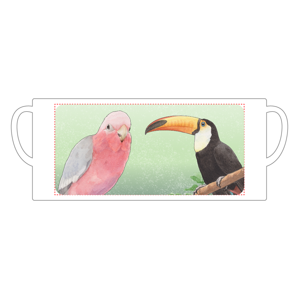 モモイロインコとオニオオハシのマグカップ