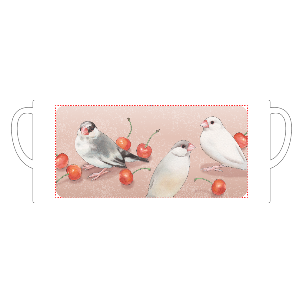 文鳥とさくらんぼのマグカップ 陶器マグストレート（Ｍ）