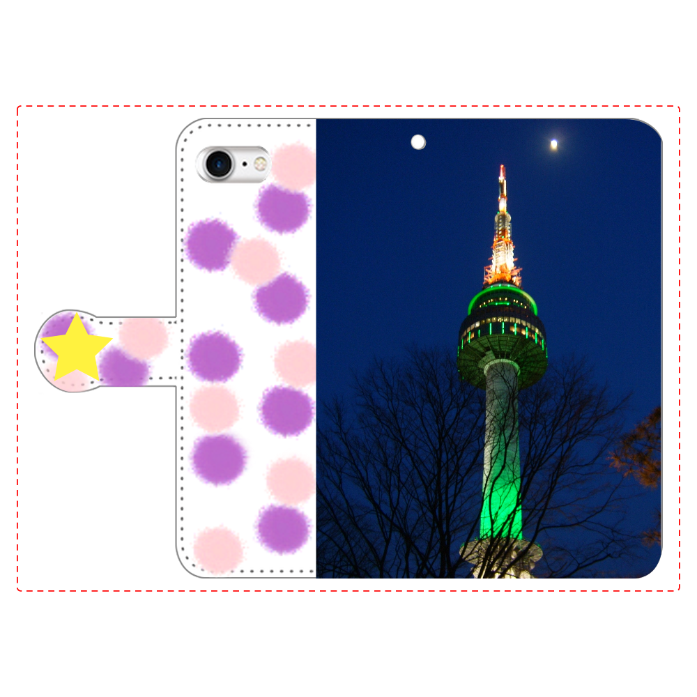 タワーと月　手帳型iphoneSE2