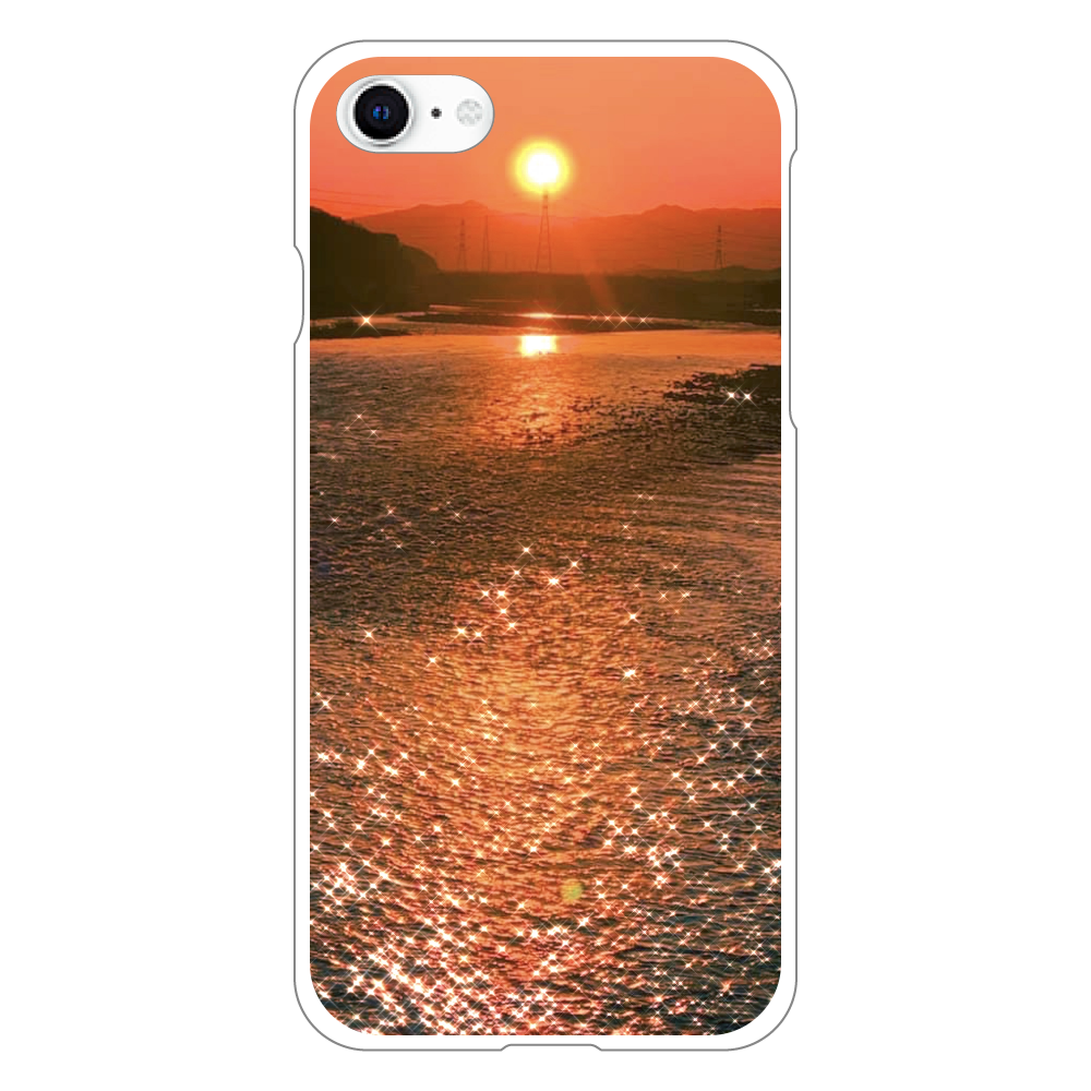 夕陽に光る川の水面 iPhoneSE2/SE3 (第2世代・第3世代) (透明）
