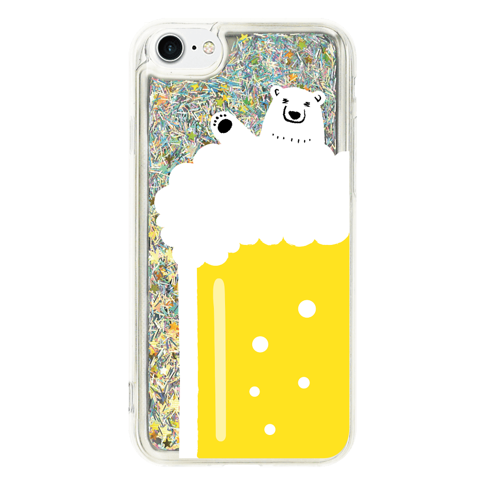 シロクマさんのビール風呂 iPhone8_グリッターケース
