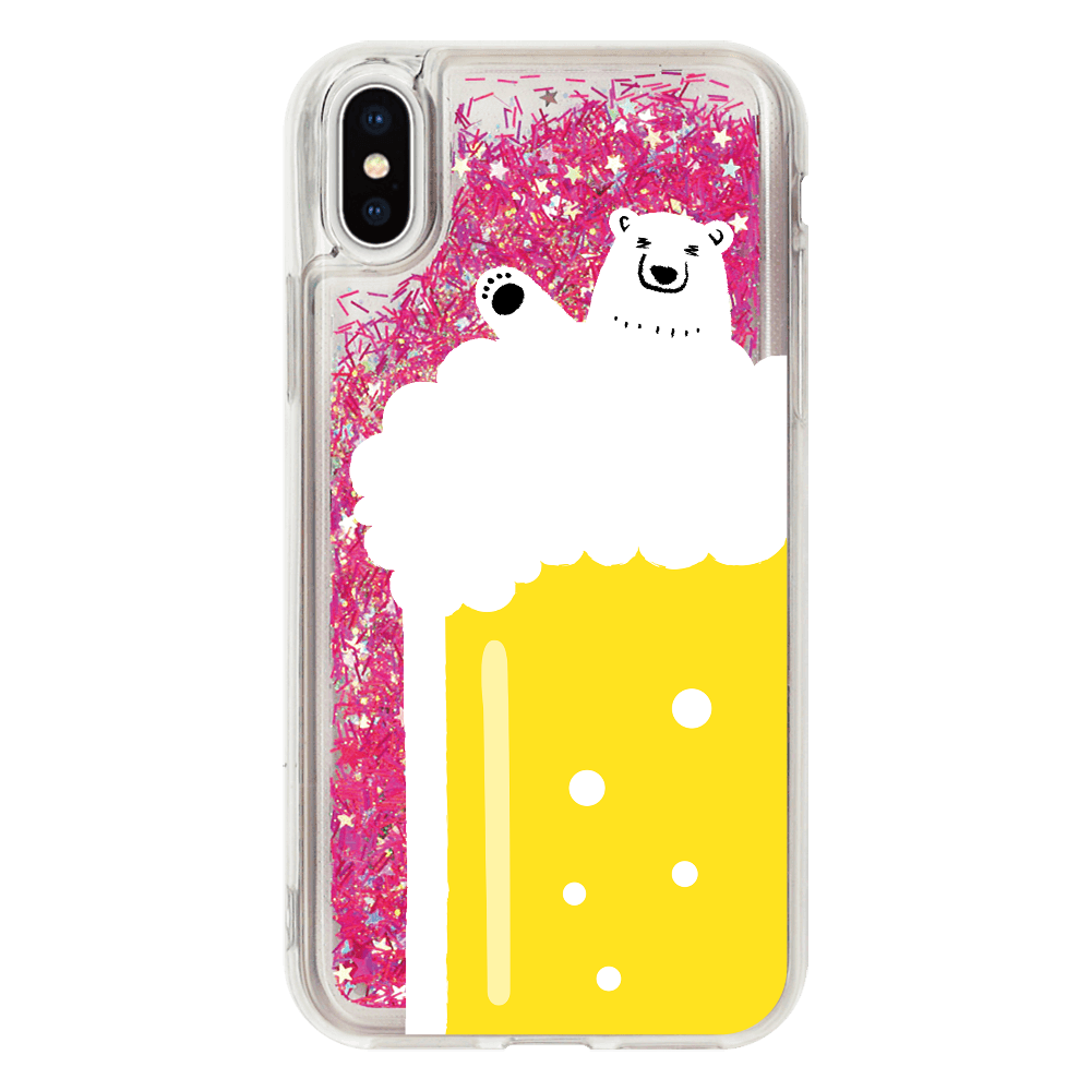 シロクマさんのビール風呂 iPhoneX/Xs_グリッターケース