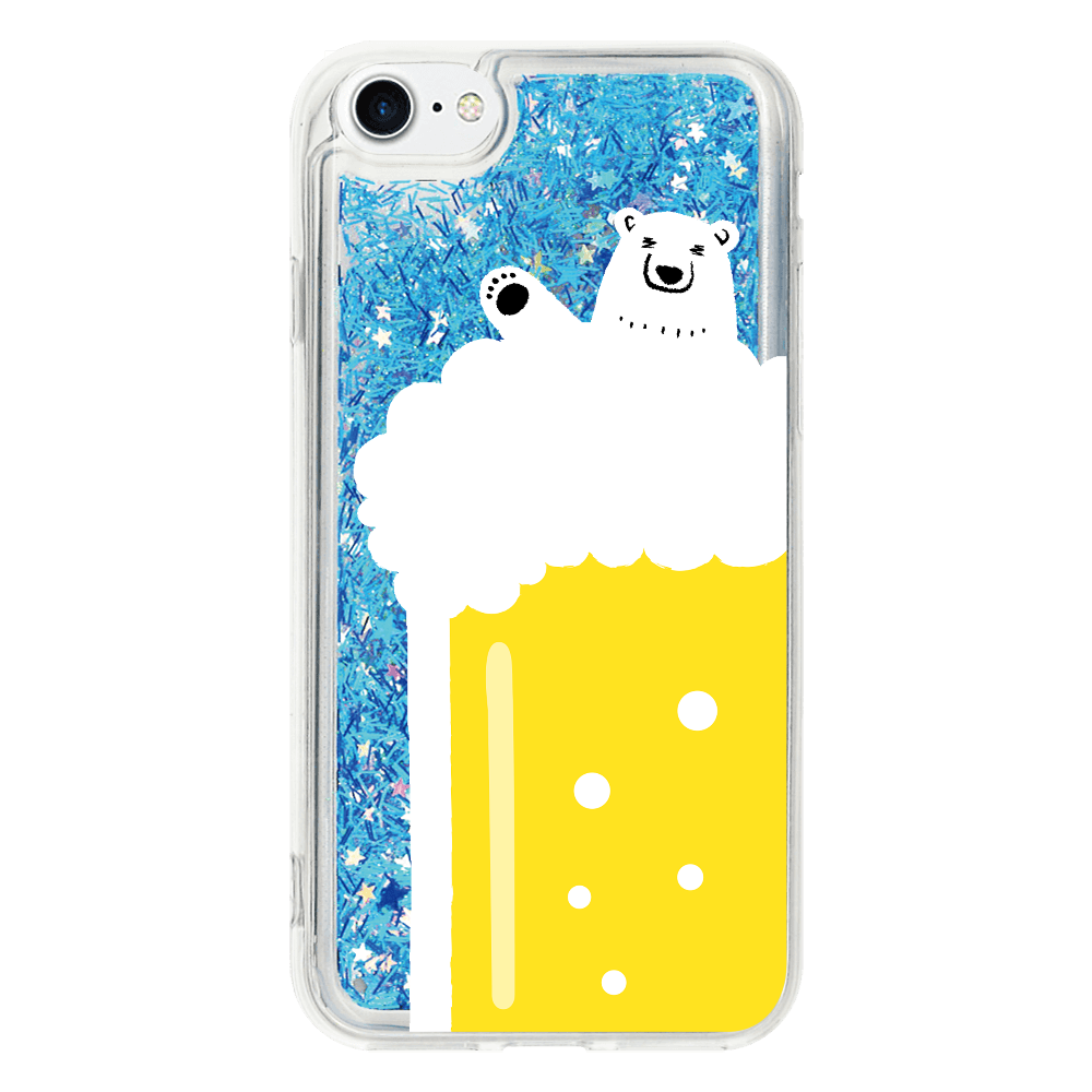 シロクマさんのビール風呂 iPhone7_グリッターケース