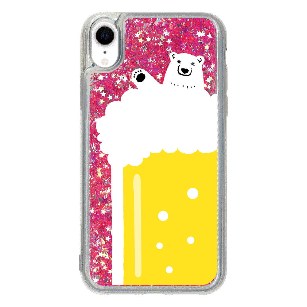 シロクマさんのビール風呂 iPhoneXR_グリッターケース