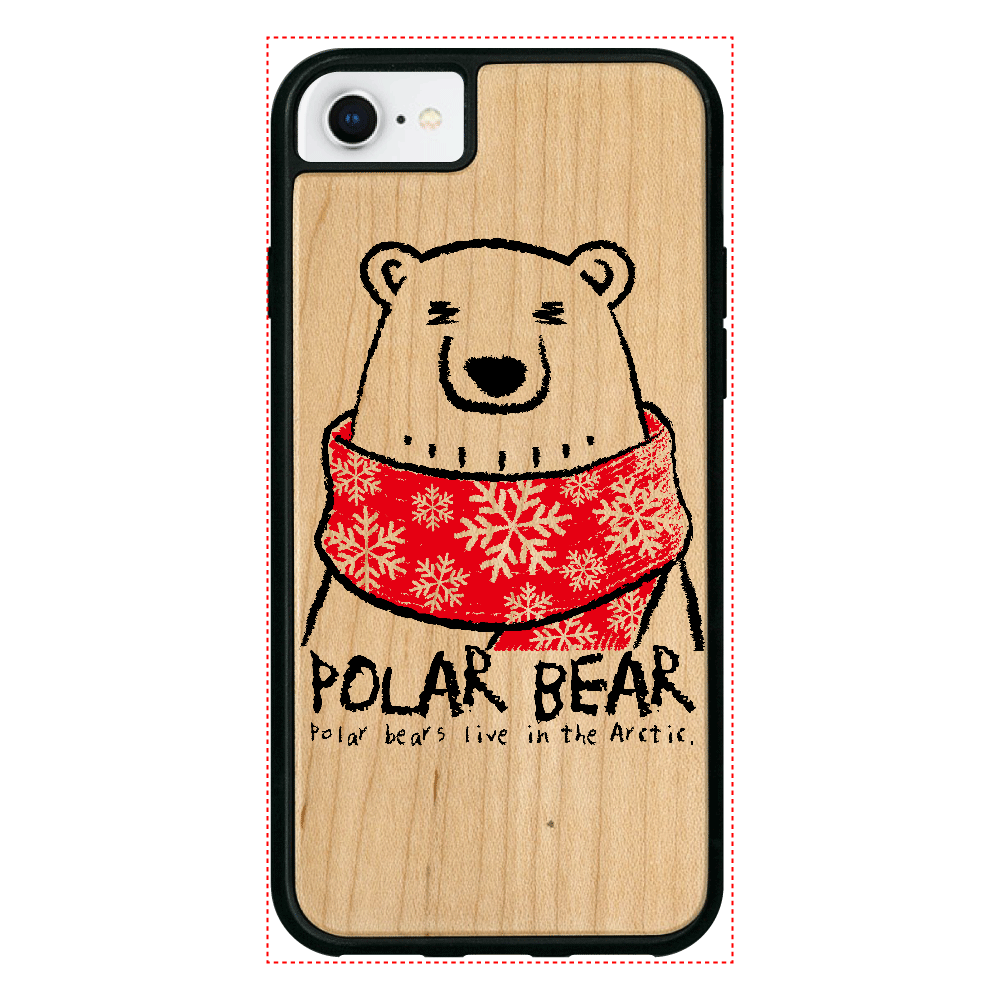 シロクマとマフラー iPhone7 ウッドケース