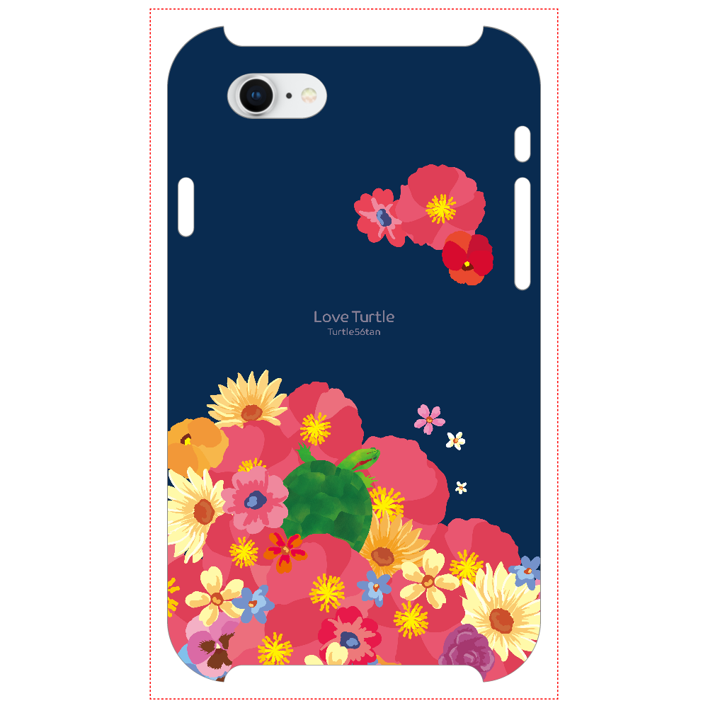 Love Turtle Flower Art ネイビーiPhone81