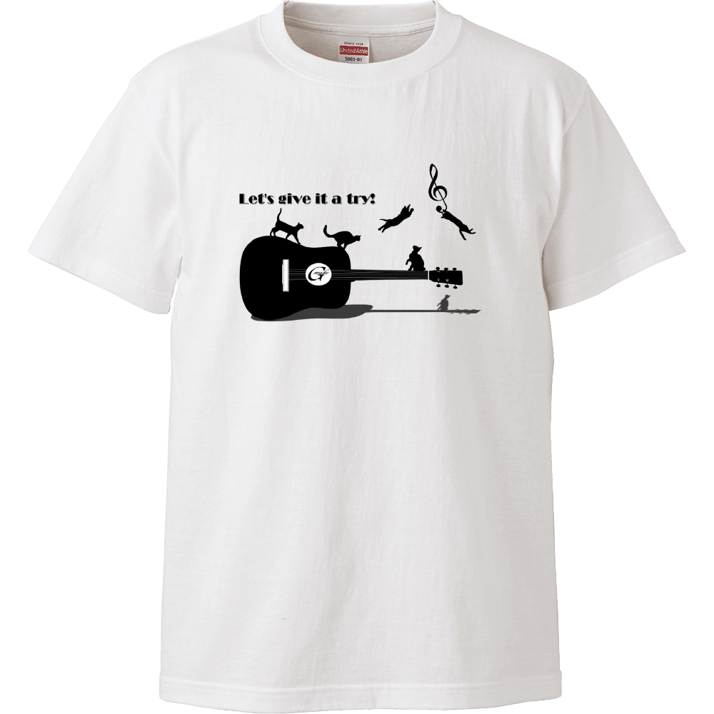 mako-GオリジナルデザインTシャツ《黒猫とギターのシルエット》 ハイクオリティーTシャツ
