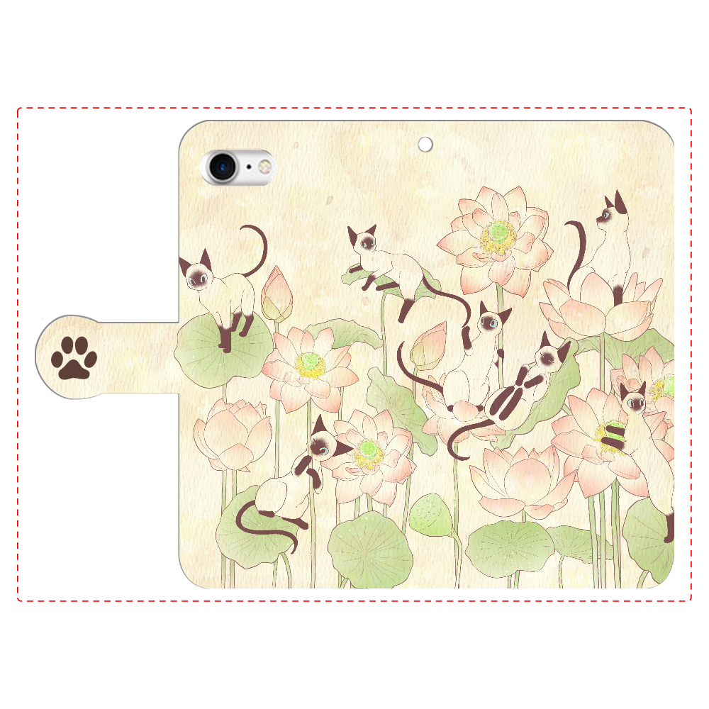 蓮とシャム猫 iPhoneSE2/SE3 手帳型スマホケース　