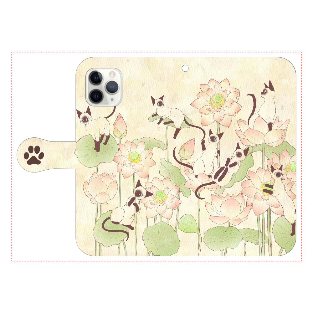 蓮とシャム猫 iPhone11 Pro 手帳型スマホケース