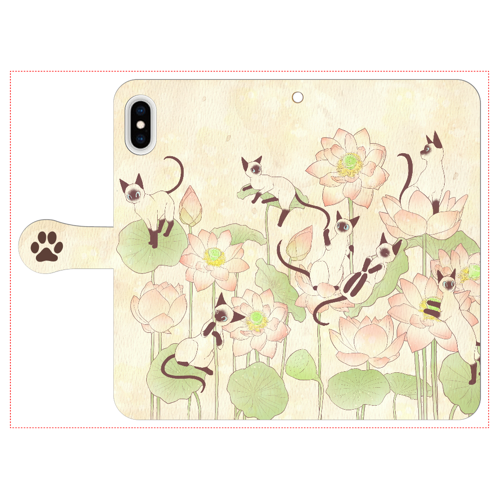 蓮とシャム猫 iPhone Xs MAX 手帳型スマホケース