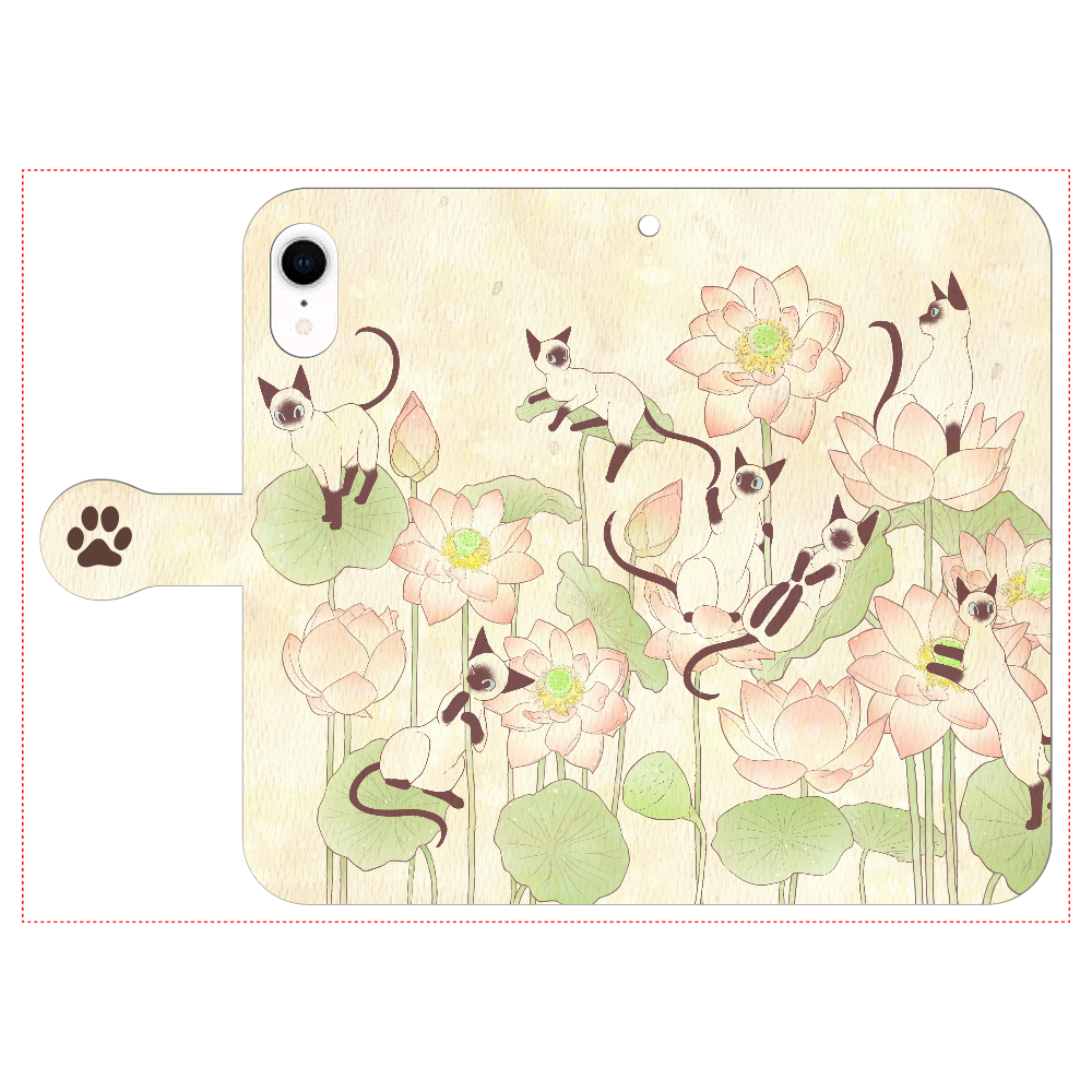 蓮とシャム猫 iPhone XR 手帳型スマホケース