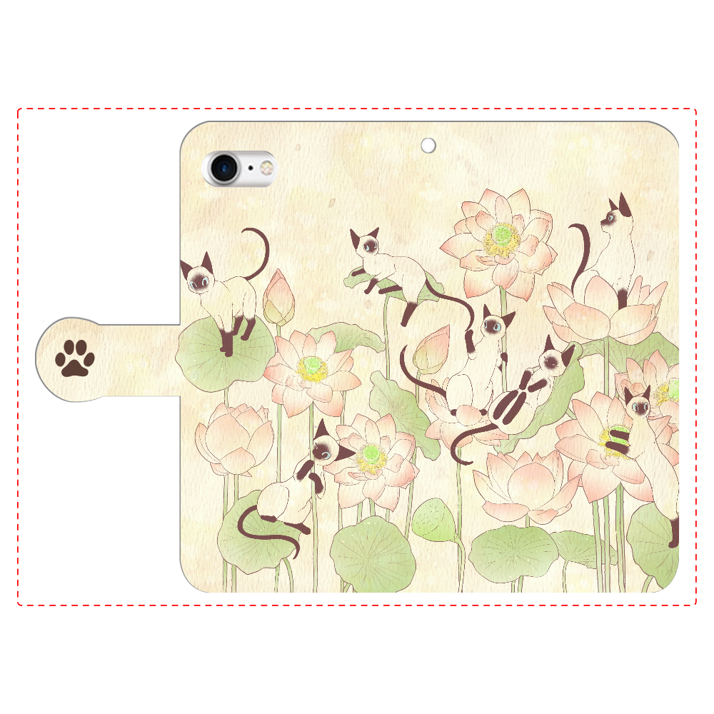 蓮とシャム猫 iPhone8 手帳型スマホケース