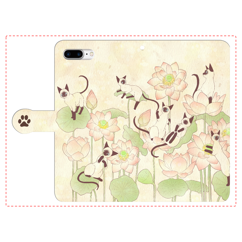 蓮とシャム猫 iPhone8Plus 手帳型スマホケース