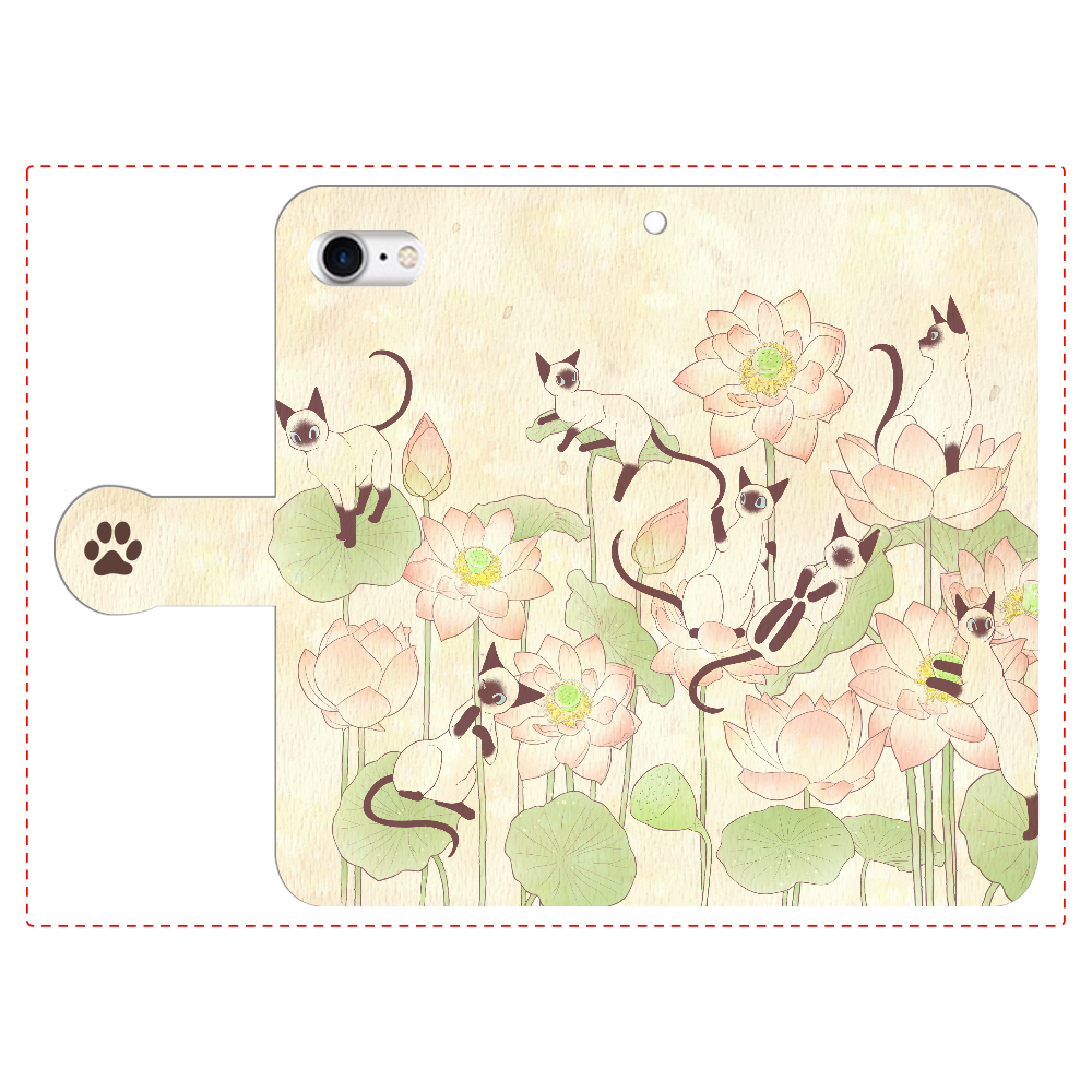 蓮とシャム猫 iPhone7 手帳型スマホケース
