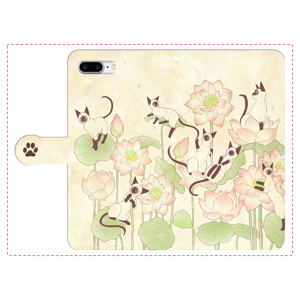 蓮とシャム猫 iPhone7plus 手帳型スマホケース