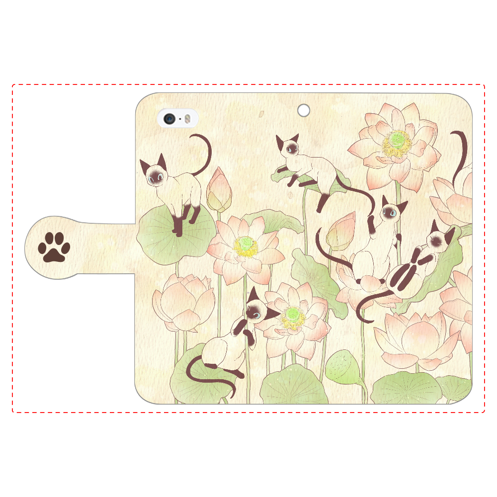 蓮とシャム猫 iPhone5/5s 手帳型スマホケース