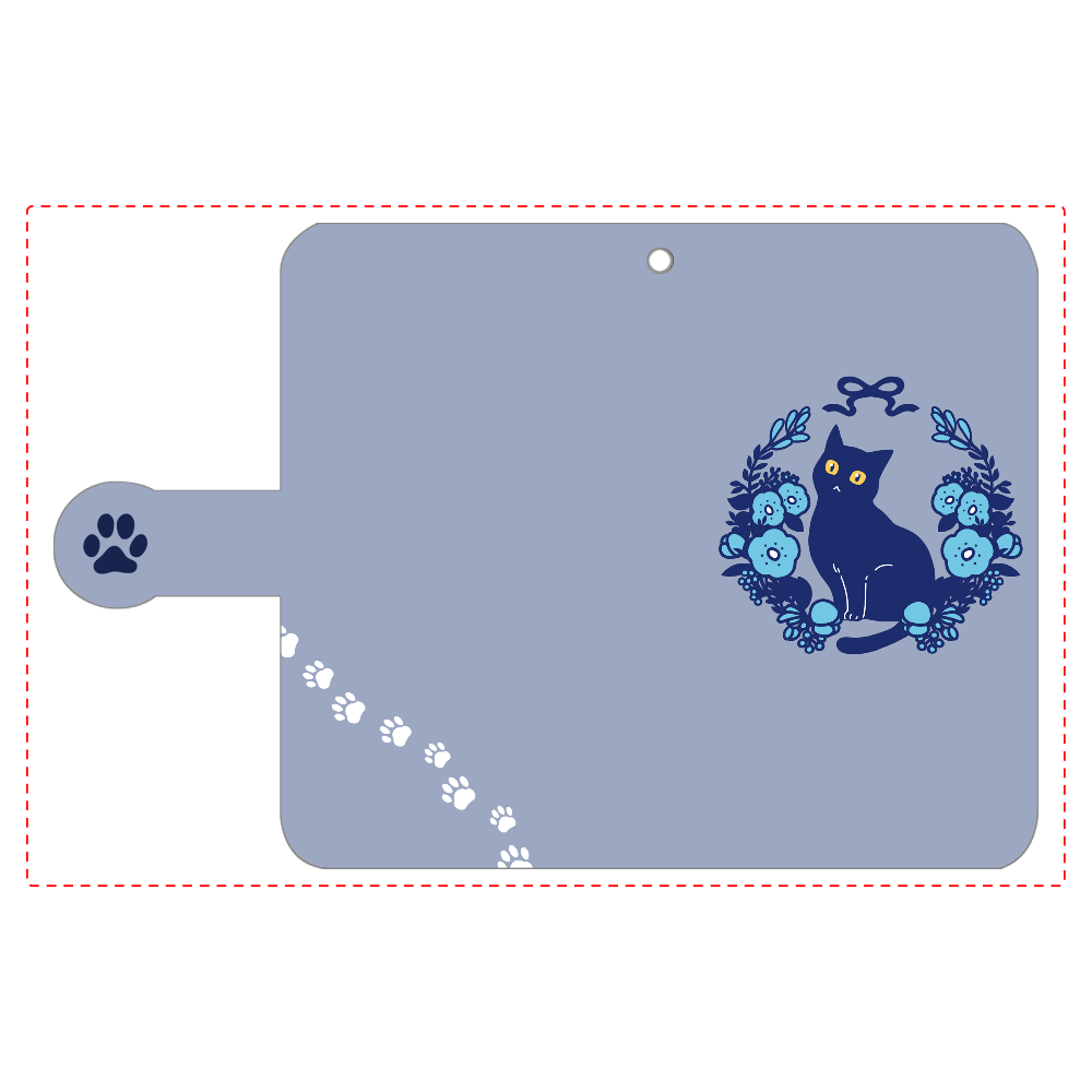 青いお花と黒猫 手帳型ベルト付きアンドロイドS