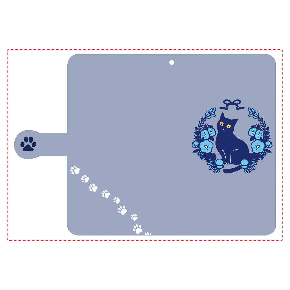 青いお花と黒猫 手帳型ベルト付きアンドロイドL