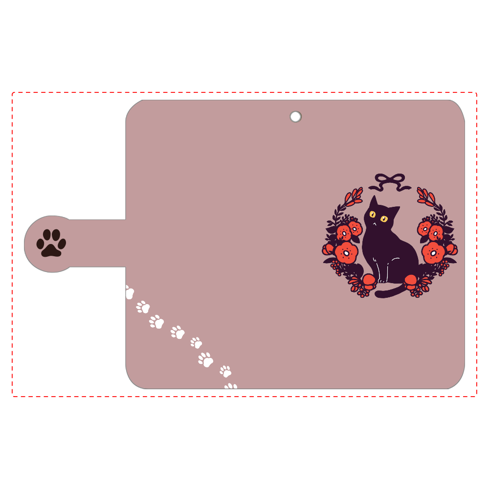 赤いお花と黒猫 手帳型ベルト付きアンドロイドS