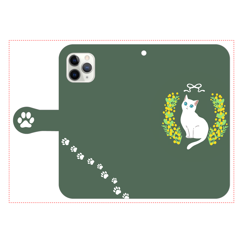 ミモザと白猫 iPhone11 Pro 手帳型スマホケース