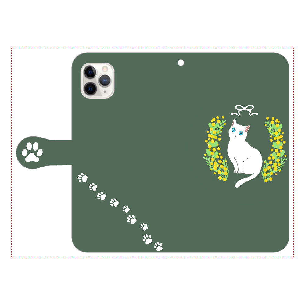 ミモザと白猫 iPhone11 Pro MAX 手帳型スマホケース