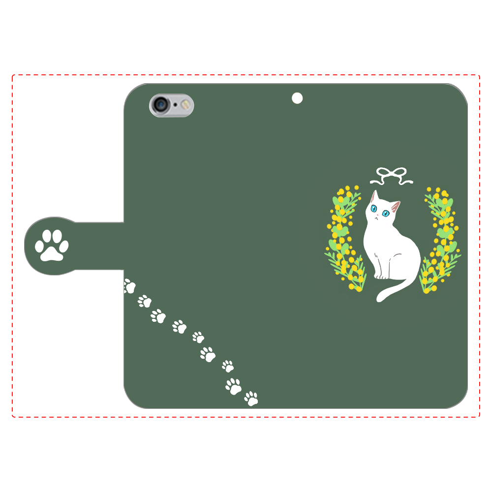 ミモザと白猫 iPhone6/6s 手帳型スマホケース