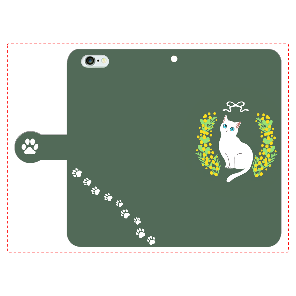 ミモザと白猫 iPhone6Plus/6sPlus 手帳型スマホケース