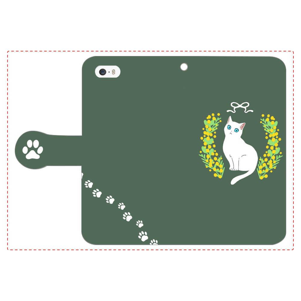 ミモザと白猫 iPhone5/5s 手帳型スマホケース
