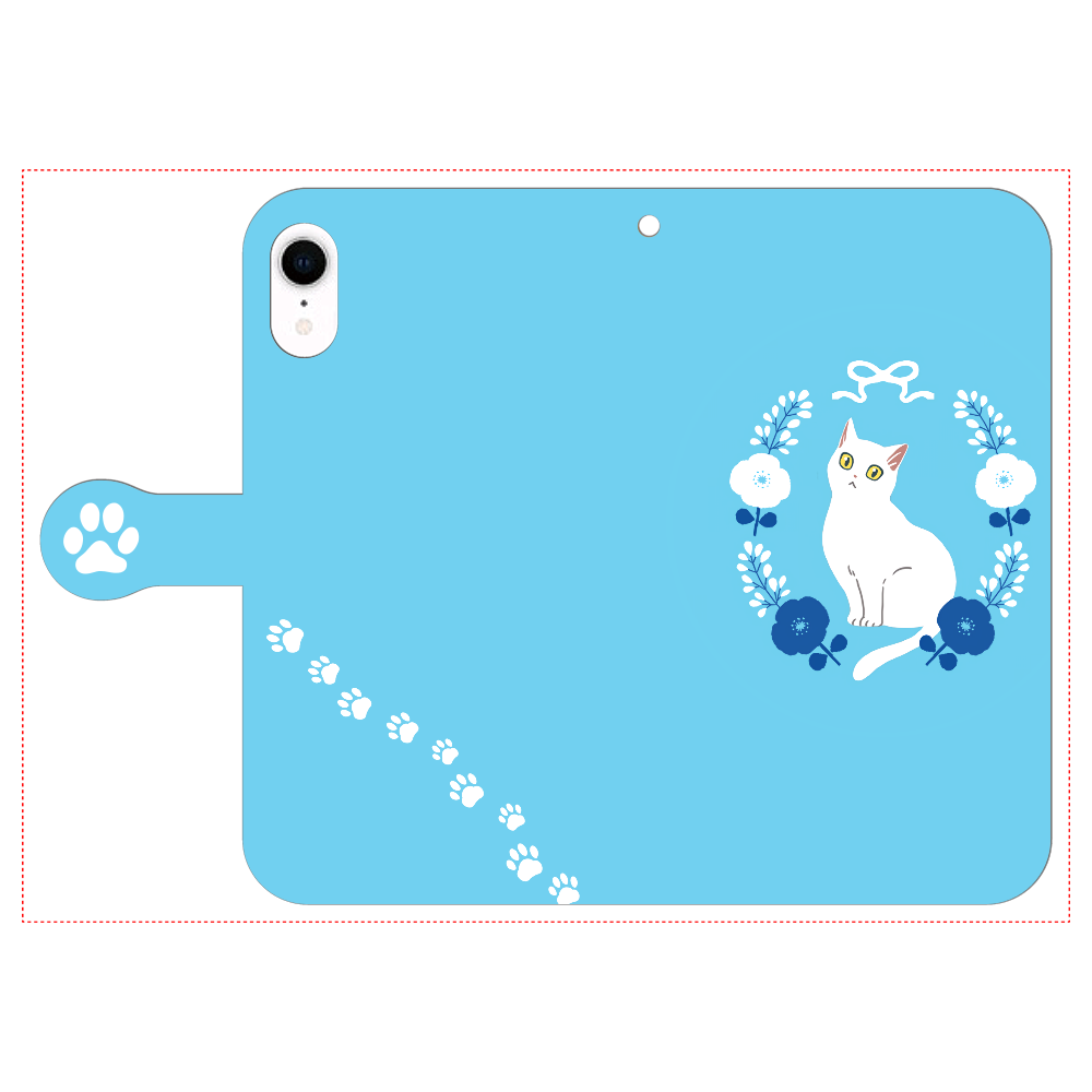 ポピーと白猫 iPhone XR 手帳型スマホケース