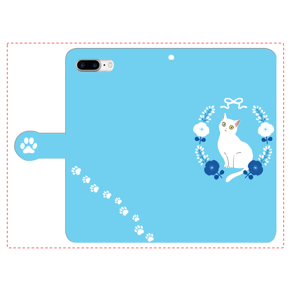 ポピーと白猫 iPhone8Plus 手帳型スマホケース