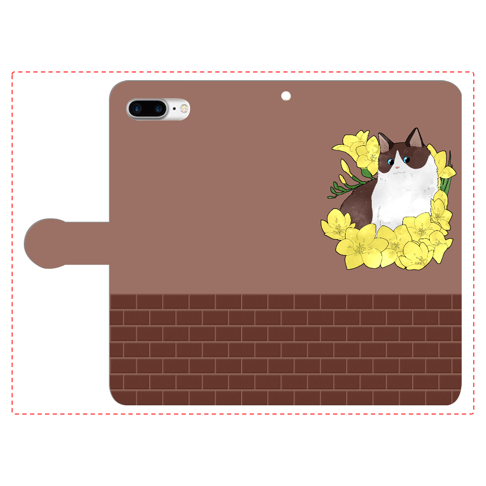 フリージアと長毛猫 iPhone8Plus 手帳型スマホケース