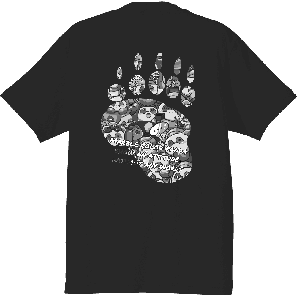 【マーブル・カラー・パンダ】のTシャツ（モノクロ）ハイクオリティーTシャツ2