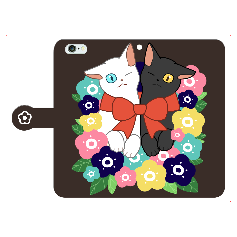 花束と猫たち iPhone6Plus/6sPlus 手帳型スマホケース