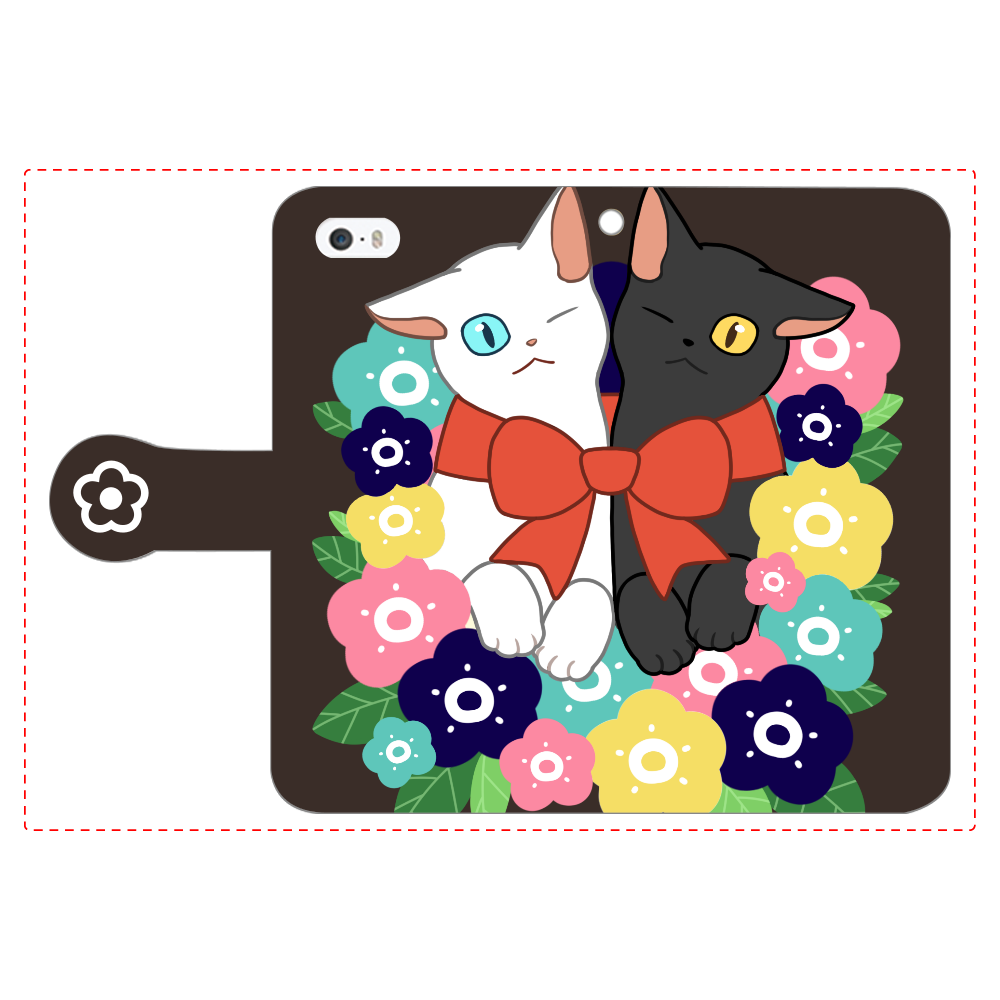 花束と猫たち iPhone5/5s 手帳型スマホケース