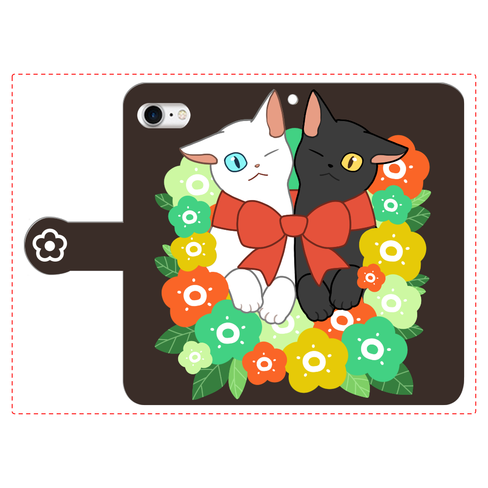 花束と猫たち iPhoneSE2/SE3 手帳型スマホケース　